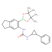 Chemical structure of 3-(2-phenylcyclopropyl)-1-[6-(4,4,5,5-tetramethyl-1,3,2-dioxaborolan-2-yl)-2,3-dihydro-1H-inden-5-yl]urea - CSSB21332135267
