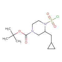 Chemical structure of tert-butyl 4-(chlorosulfonyl)-3-(cyclopropylmethyl)piperazine-1-carboxylate - CSSB14975837384