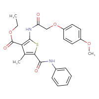 Chemical structure of ethyl 2-[2-(4-methoxyphenoxy)acetamido]-4-methyl-5-(phenylcarbamoyl)thiophene-3-carboxylate - CSSB00027939405
