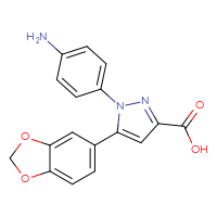 Chemical structure of 1-(4-aminophenyl)-5-(2H-1,3-benzodioxol-5-yl)-1H-pyrazole-3-carboxylic acid - CSSB00020606814