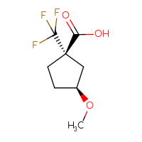 Chemical structure of (1S,3S)-3-methoxy-1-(trifluoromethyl)cyclopentane-1-carboxylic acid - CSSB20621799488
