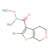 Chemical structure of 2-bromo-N-methoxy-N-methyl-4H,5H,7H-thieno[2,3-c]pyran-3-carboxamide - CSSB21151594353