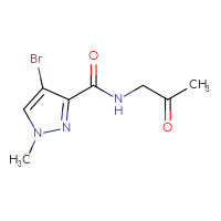 Chemical structure of 4-bromo-1-methyl-N-(2-oxopropyl)-1H-pyrazole-3-carboxamide - CSSB00018530524