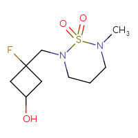 Chemical structure of 2-[(1-fluoro-3-hydroxycyclobutyl)methyl]-6-methyl-1λ⁶,2,6-thiadiazinane-1,1-dione - CSMB14983910646