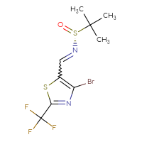 Chemical structure of (R)-N-{[4-bromo-2-(trifluoromethyl)-1,3-thiazol-5-yl]methylidene}-2-methylpropane-2-sulfinamide - CSSB21332857061