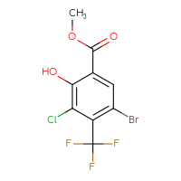 Chemical structure of methyl 5-bromo-3-chloro-2-hydroxy-4-(trifluoromethyl)benzoate - CSSB14948215505