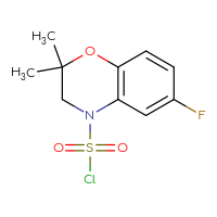 Chemical structure of 6-fluoro-2,2-dimethyl-3,4-dihydro-2H-1,4-benzoxazine-4-sulfonyl chloride - CSSB21224775197