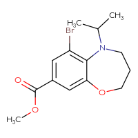 Chemical structure of methyl 6-bromo-5-(propan-2-yl)-2,3,4,5-tetrahydro-1,5-benzoxazepine-8-carboxylate - CSSB00137314155