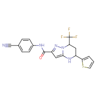 Chemical structure of N-(4-cyanophenyl)-5-(thiophen-2-yl)-7-(trifluoromethyl)-4H,5H,6H,7H-pyrazolo[1,5-a]pyrimidine-2-carboxamide - CSSB00132541384