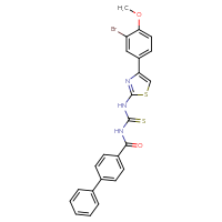 Chemical structure of 1-{[1,1'-biphenyl]-4-carbonyl}-3-[4-(3-bromo-4-methoxyphenyl)-1,3-thiazol-2-yl]thiourea - CSSB00121714779