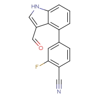 Chemical structure of 2-fluoro-4-(3-formyl-1H-indol-4-yl)benzonitrile - CSSB06587535400
