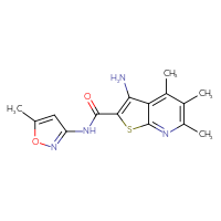 Chemical structure of 3-amino-4,5,6-trimethyl-N-(5-methyl-1,2-oxazol-3-yl)thieno[2,3-b]pyridine-2-carboxamide - CSSB00121662162
