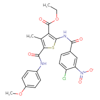 Chemical structure of ethyl 2-(4-chloro-3-nitrobenzamido)-5-[(4-methoxyphenyl)carbamoyl]-4-methylthiophene-3-carboxylate - CSSB00121723437