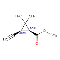 Chemical structure of rac-methyl (1R,3R)-3-ethynyl-2,2-dimethylcyclopropane-1-carboxylate - CSSB21352924916