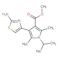 Chemical structure of methyl 4-(2-amino-1,3-thiazol-4-yl)-2,5-dimethyl-1-(propan-2-yl)-1H-pyrrole-3-carboxylate - CSSB20582749112