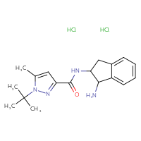 Chemical structure of N-(1-amino-2,3-dihydro-1H-inden-2-yl)-1-tert-butyl-5-methyl-1H-pyrazole-3-carboxamide dihydrochloride - CSSB20620704590