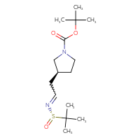 Chemical structure of tert-butyl (3S)-3-(2-{[(S)-2-methylpropane-2-sulfinyl]imino}ethyl)pyrrolidine-1-carboxylate - CSSB21332857561
