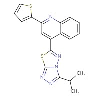 Chemical structure of 4-[3-(propan-2-yl)-[1,2,4]triazolo[3,4-b][1,3,4]thiadiazol-6-yl]-2-(thiophen-2-yl)quinoline - CSSB00121606571