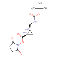 Chemical structure of rac-2,5-dioxopyrrolidin-1-yl (1R,2S)-2-({[(tert-butoxy)carbonyl]amino}methyl)cyclopropane-1-carboxylate - CSSB20620684856