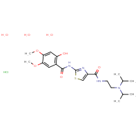 Chemical structure of N-{2-[bis(propan-2-yl)amino]ethyl}-2-(2-hydroxy-4,5-dimethoxybenzamido)-1,3-thiazole-4-carboxamide trihydrate hydrochloride - CSSB00015191757