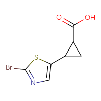 Chemical structure of 2-(2-bromo-1,3-thiazol-5-yl)cyclopropane-1-carboxylic acid - CSSB00137841646