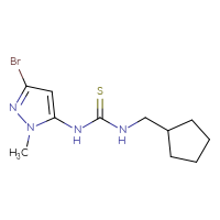 Chemical structure of 3-(3-bromo-1-methyl-1H-pyrazol-5-yl)-1-(cyclopentylmethyl)thiourea - CSSB21432511108