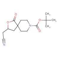 Chemical structure of tert-butyl 3-(cyanomethyl)-1-oxo-2-oxa-8-azaspiro[4.5]decane-8-carboxylate - CSSB21224762289