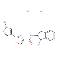 Chemical structure of N-(1-amino-2,3-dihydro-1H-inden-2-yl)-2-(1-methyl-1H-pyrazol-4-yl)-1,3-oxazole-4-carboxamide dihydrochloride - CSSB20620704589