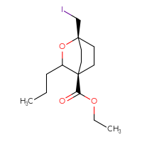Chemical structure of ethyl (1r,4r)-1-(iodomethyl)-3-propyl-2-oxabicyclo[2.2.2]octane-4-carboxylate - CSSB20621630763