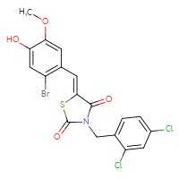Chemical structure of (5Z)-5-[(2-bromo-4-hydroxy-5-methoxyphenyl)methylidene]-3-[(2,4-dichlorophenyl)methyl]-1,3-thiazolidine-2,4-dione - CSSB00132687923