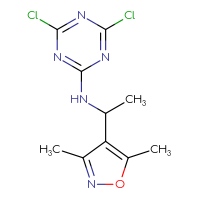 Chemical structure of 4,6-dichloro-N-[1-(3,5-dimethyl-1,2-oxazol-4-yl)ethyl]-1,3,5-triazin-2-amine - CSSB00001418983