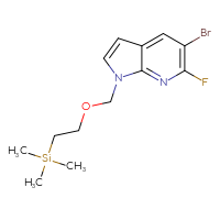 Chemical structure of 5-bromo-6-fluoro-1-{[2-(trimethylsilyl)ethoxy]methyl}-1H-pyrrolo[2,3-b]pyridine - CSSB02235354248