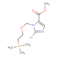 Chemical structure of methyl 2-chloro-1-{[2-(trimethylsilyl)ethoxy]methyl}-1H-imidazole-5-carboxylate - CSSB15070617547
