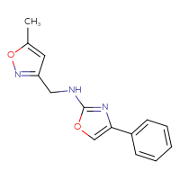 Chemical structure of N-[(5-methyl-1,2-oxazol-3-yl)methyl]-4-phenyl-1,3-oxazol-2-amine - CSSB15076504152
