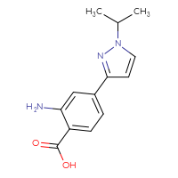 Chemical structure of 2-amino-4-[1-(propan-2-yl)-1H-pyrazol-3-yl]benzoic acid - CSSB21531602476