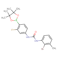 Chemical structure of 3-(2-bromo-3-methylphenyl)-1-[3-fluoro-4-(4,4,5,5-tetramethyl-1,3,2-dioxaborolan-2-yl)phenyl]urea - CSSB21332084927