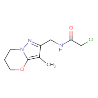 Chemical structure of 2-chloro-N-({3-methyl-5H,6H,7H-pyrazolo[3,2-b][1,3]oxazin-2-yl}methyl)acetamide - CSSB20578403819