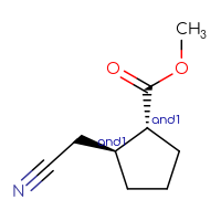 Chemical structure of rac-methyl (1R,2S)-2-(cyanomethyl)cyclopentane-1-carboxylate - CSSB20564132189