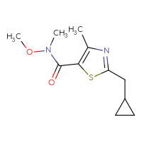 Chemical structure of 2-(cyclopropylmethyl)-N-methoxy-N,4-dimethyl-1,3-thiazole-5-carboxamide - CSSB01994232856