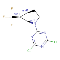 Chemical structure of rac-(1R,5R,6S)-2-(4,6-dichloro-1,3,5-triazin-2-yl)-6-(trifluoromethyl)-2-azabicyclo[3.1.0]hexane - CSSB21332152383