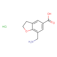 Chemical structure of 7-(aminomethyl)-2,3-dihydro-1-benzofuran-5-carboxylic acid hydrochloride - CSSB21189751385
