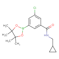 Chemical structure of 3-chloro-N-(cyclopropylmethyl)-5-(4,4,5,5-tetramethyl-1,3,2-dioxaborolan-2-yl)benzamide - CSSB02522277097