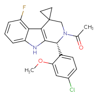 Chemical structure of 1-[(1'R)-1'-(4-chloro-2-methoxyphenyl)-5'-fluoro-1',2',3',9'-tetrahydrospiro[cyclopropane-1,4'-pyrido[3,4-b]indol]-2'-yl]ethan-1-one - CSSB06623406587