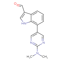Chemical structure of 7-[2-(dimethylamino)pyrimidin-5-yl]-1H-indole-3-carbaldehyde - CSSB06582325395