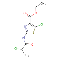 Chemical structure of ethyl 5-chloro-2-(2-chloropropanamido)-1,3-thiazole-4-carboxylate - CSSB21531607391
