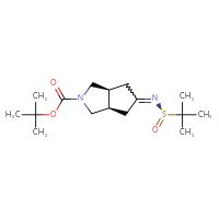 Chemical structure of tert-butyl (3aR,6aS)-5-{[(R)-2-methylpropane-2-sulfinyl]imino}-octahydrocyclopenta[c]pyrrole-2-carboxylate - CSSB21332858640