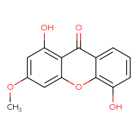 Chemical structure of 1,5-dihydroxy-3-methoxy-9H-xanthen-9-one - CSSB00020644383