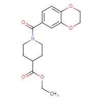 Chemical structure of ethyl 1-(2,3-dihydro-1,4-benzodioxine-6-carbonyl)piperidine-4-carboxylate - CSSB00026427320