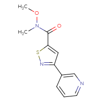 Chemical structure of N-methoxy-N-methyl-3-(pyridin-3-yl)-1,2-thiazole-5-carboxamide - CSSB21151590748