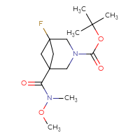 Chemical structure of tert-butyl 1-fluoro-5-[methoxy(methyl)carbamoyl]-3-azabicyclo[3.1.1]heptane-3-carboxylate - CSSB01395049934